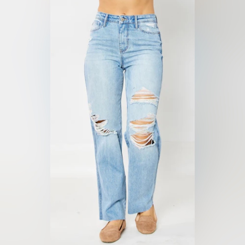 Judy Blue High Rise 90's Destroyed Straight Fit Jeans Size 14W
